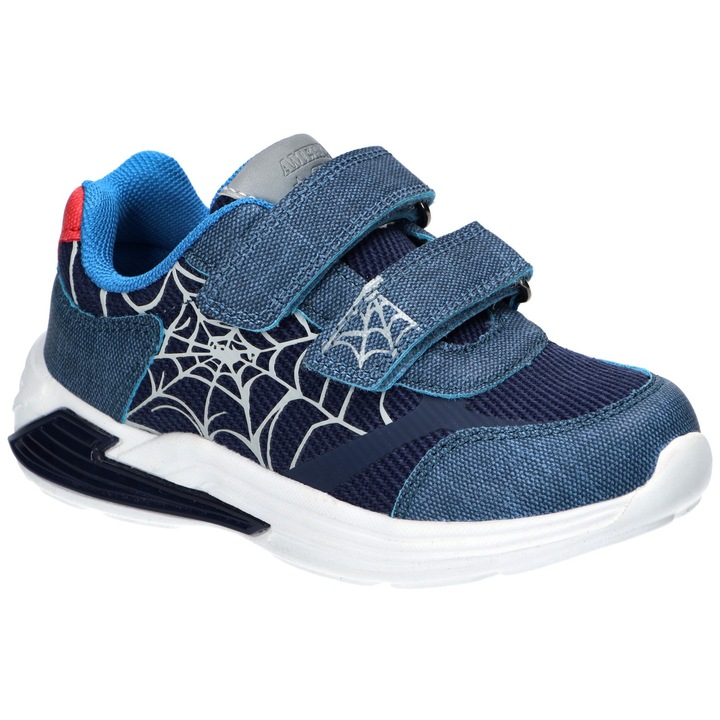 Pantofi sport copii American Club ES203, cu talpa LED luminoasa, cu velcro, brant din piele, foarte usori, Bleumarin