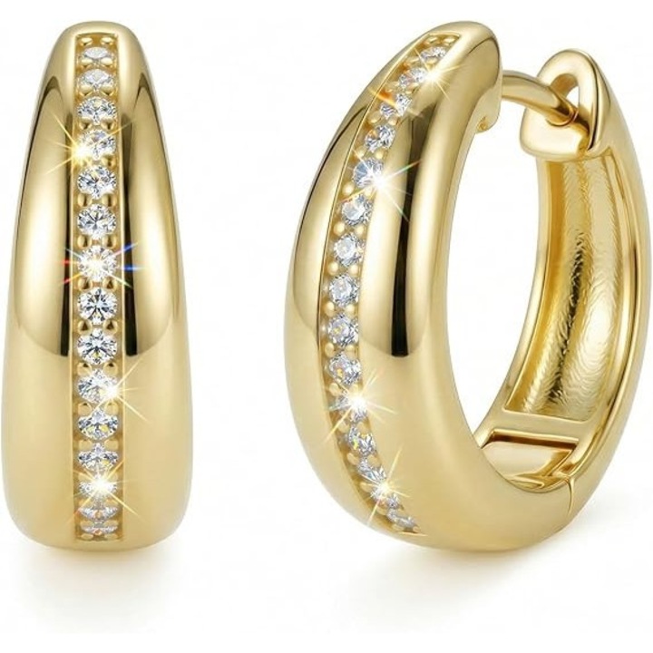 Cercei din aur de 14K pentru femei, cercei tip huggie rotunzi de 20 mm, bijuterii delicate tip sleeper, cadou pentru sotie, iubita