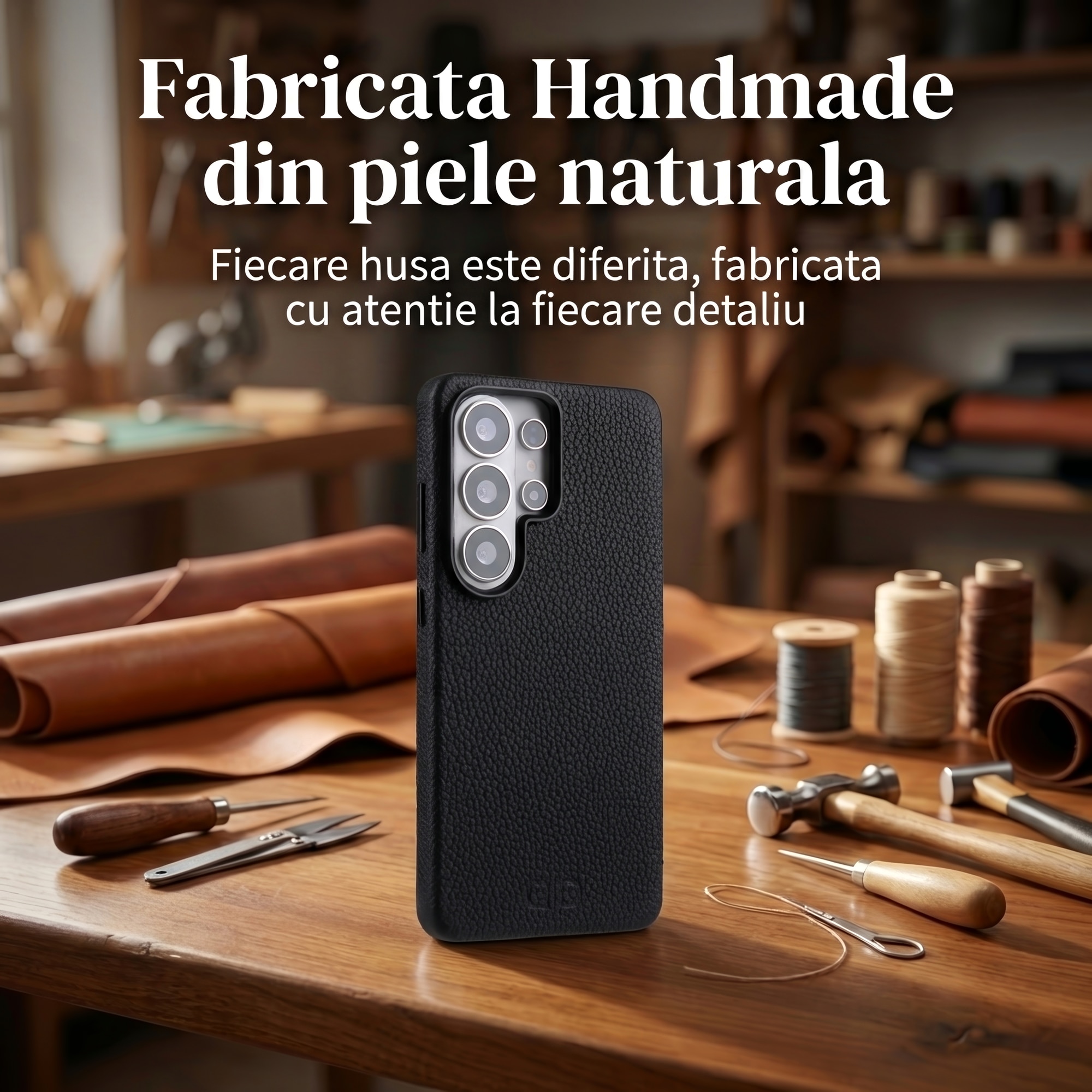 Husă din piele naturală DD Daden pentru Samsung S26 Ultra, MagSafe, handmade, neagră