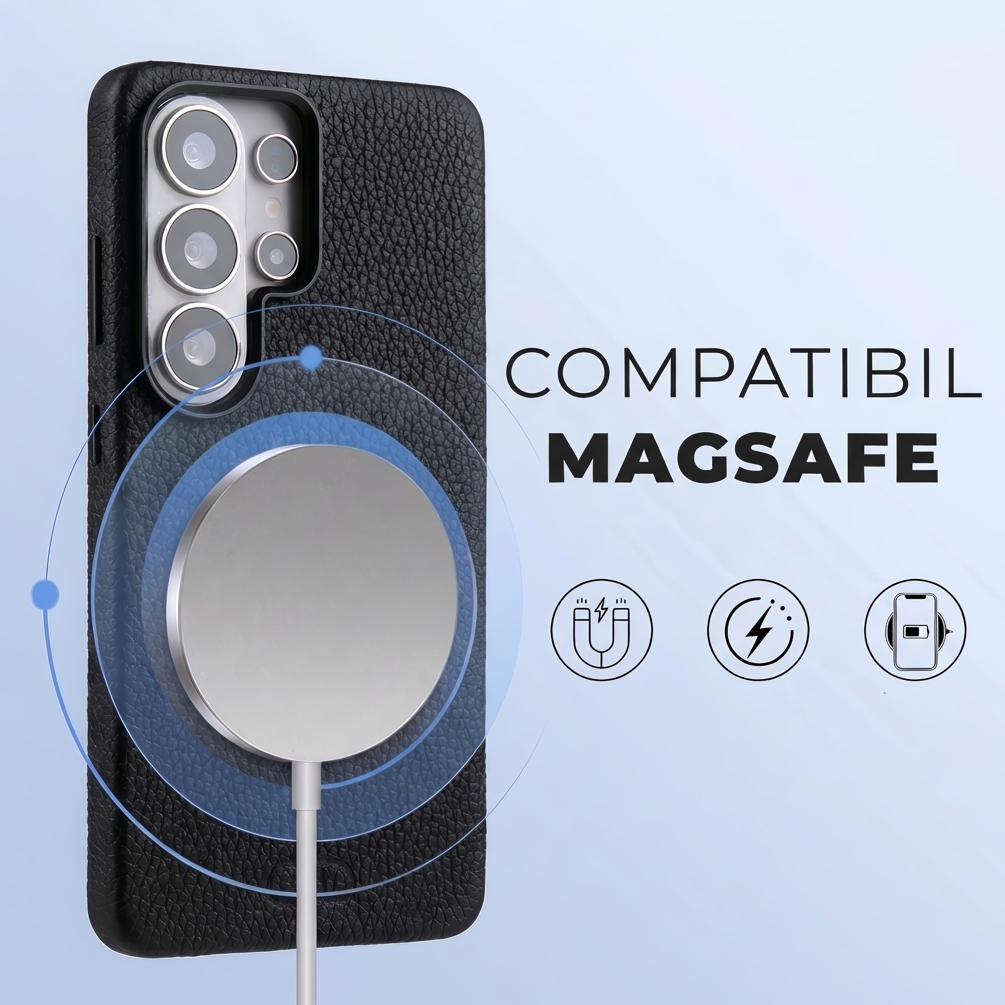 Husă din piele naturală DD Daden pentru Samsung S26 Ultra, MagSafe, handmade, neagră