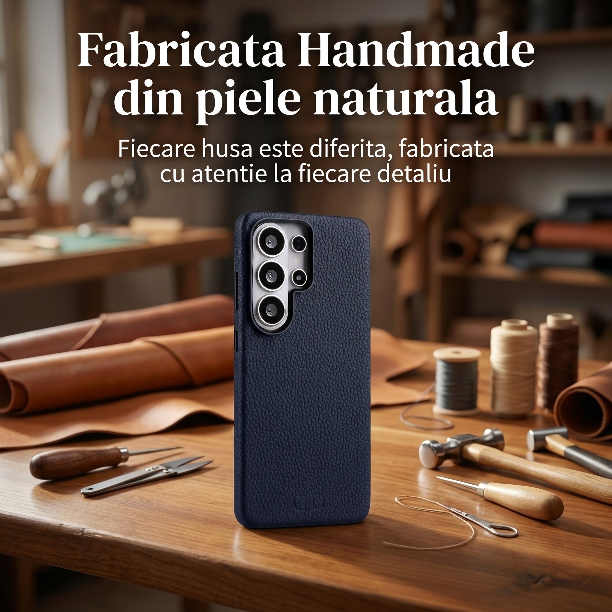 Husă Daden din piele naturală pentru Samsung Galaxy S26 Ultra, MagSafe, albastru, handmade