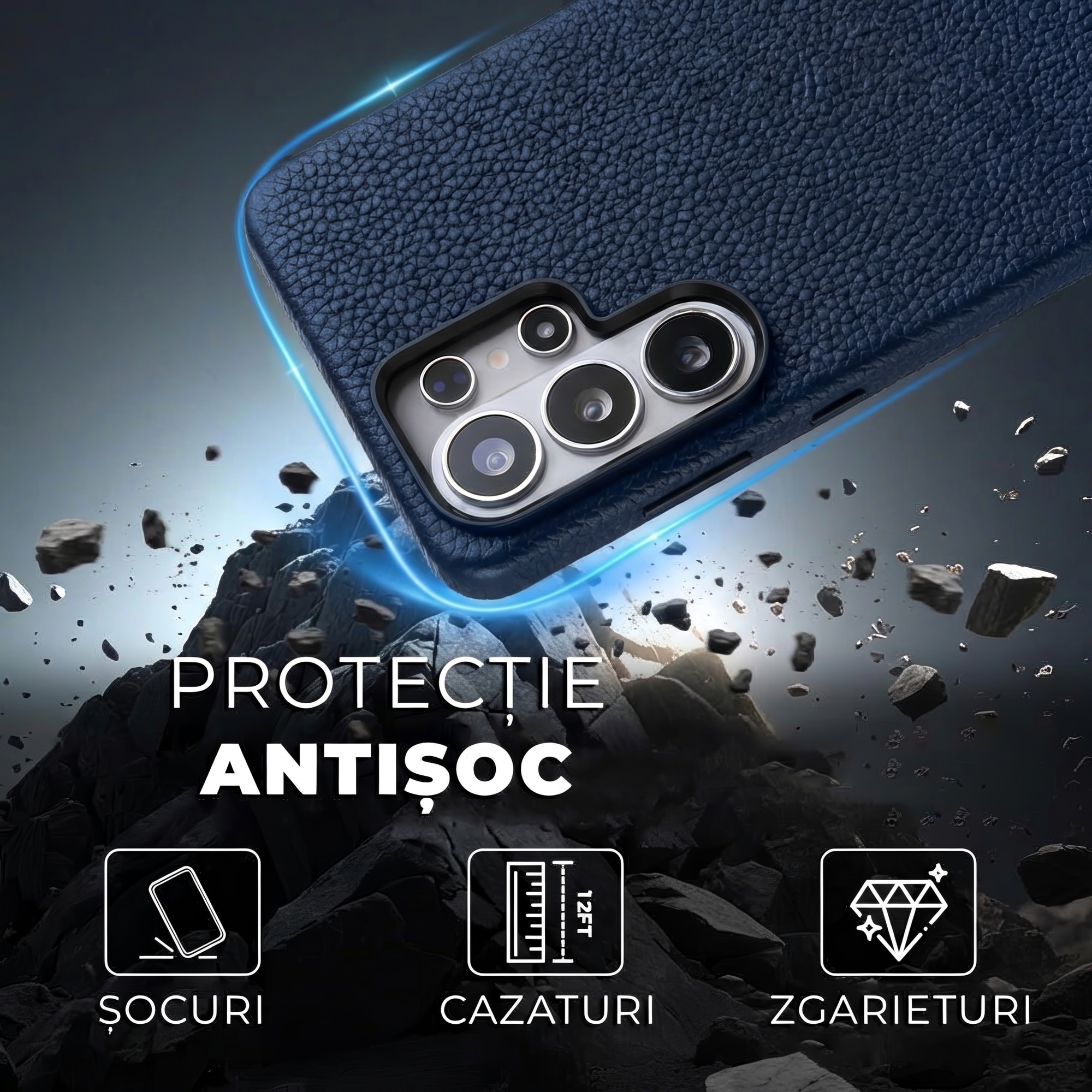 Husă Daden din piele naturală pentru Samsung Galaxy S26 Ultra, MagSafe, albastru, handmade