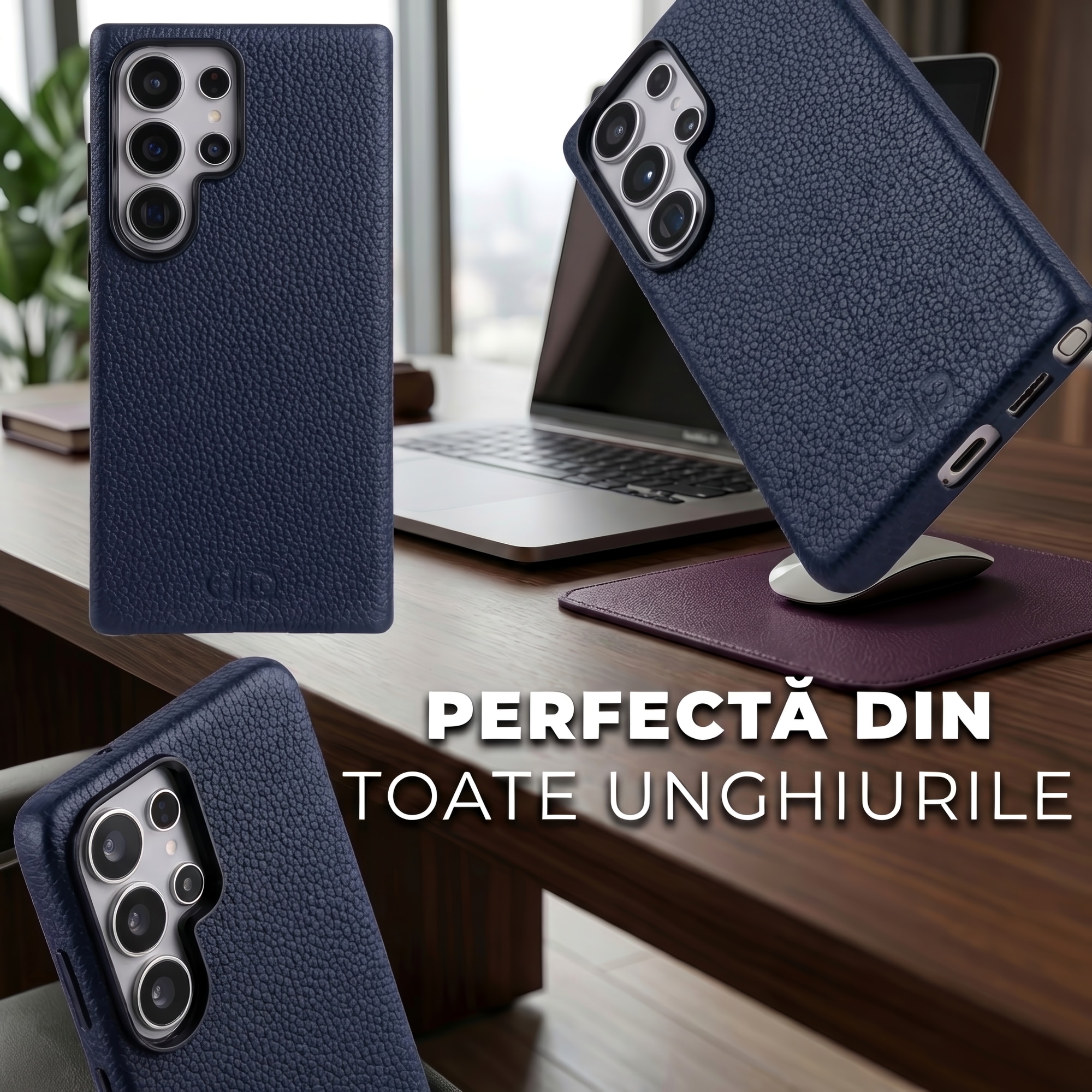 Husă Daden din piele naturală pentru Samsung Galaxy S26 Ultra, MagSafe, albastru, handmade