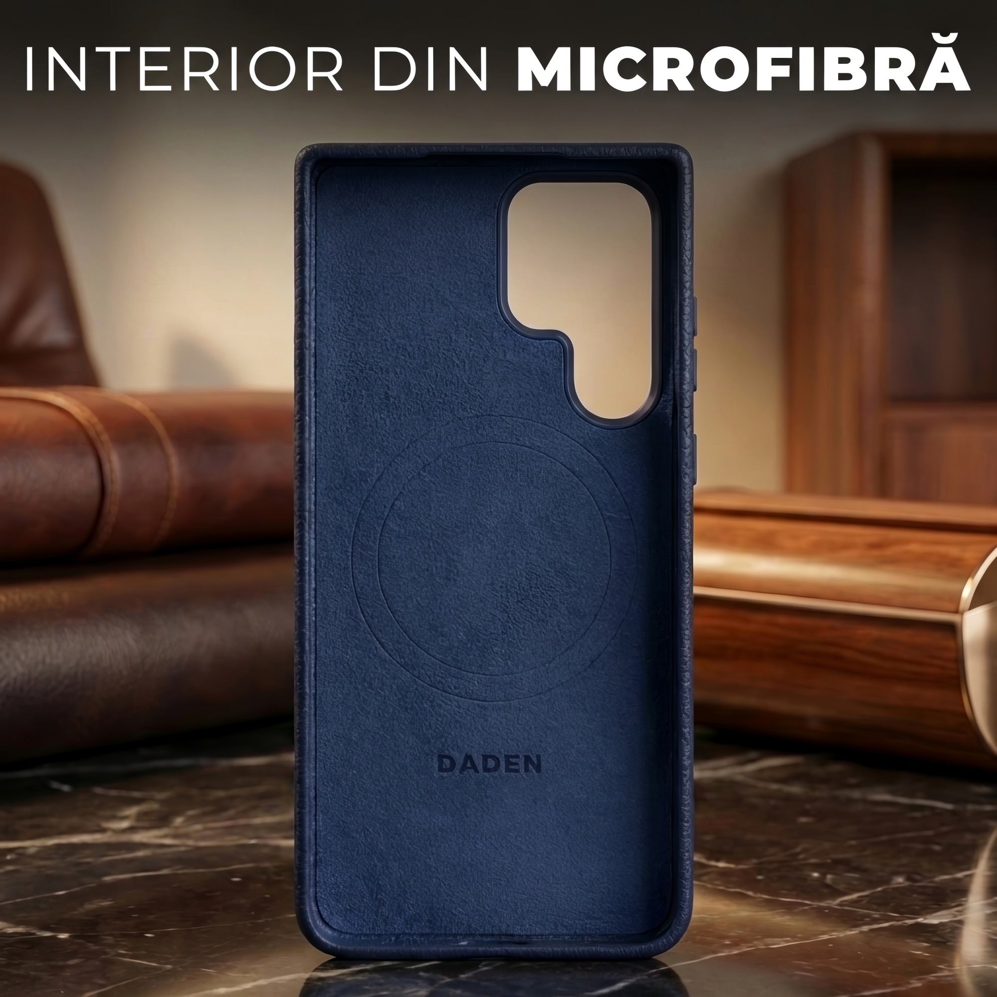 Husă Daden din piele naturală pentru Samsung Galaxy S26 Ultra, MagSafe, albastru, handmade