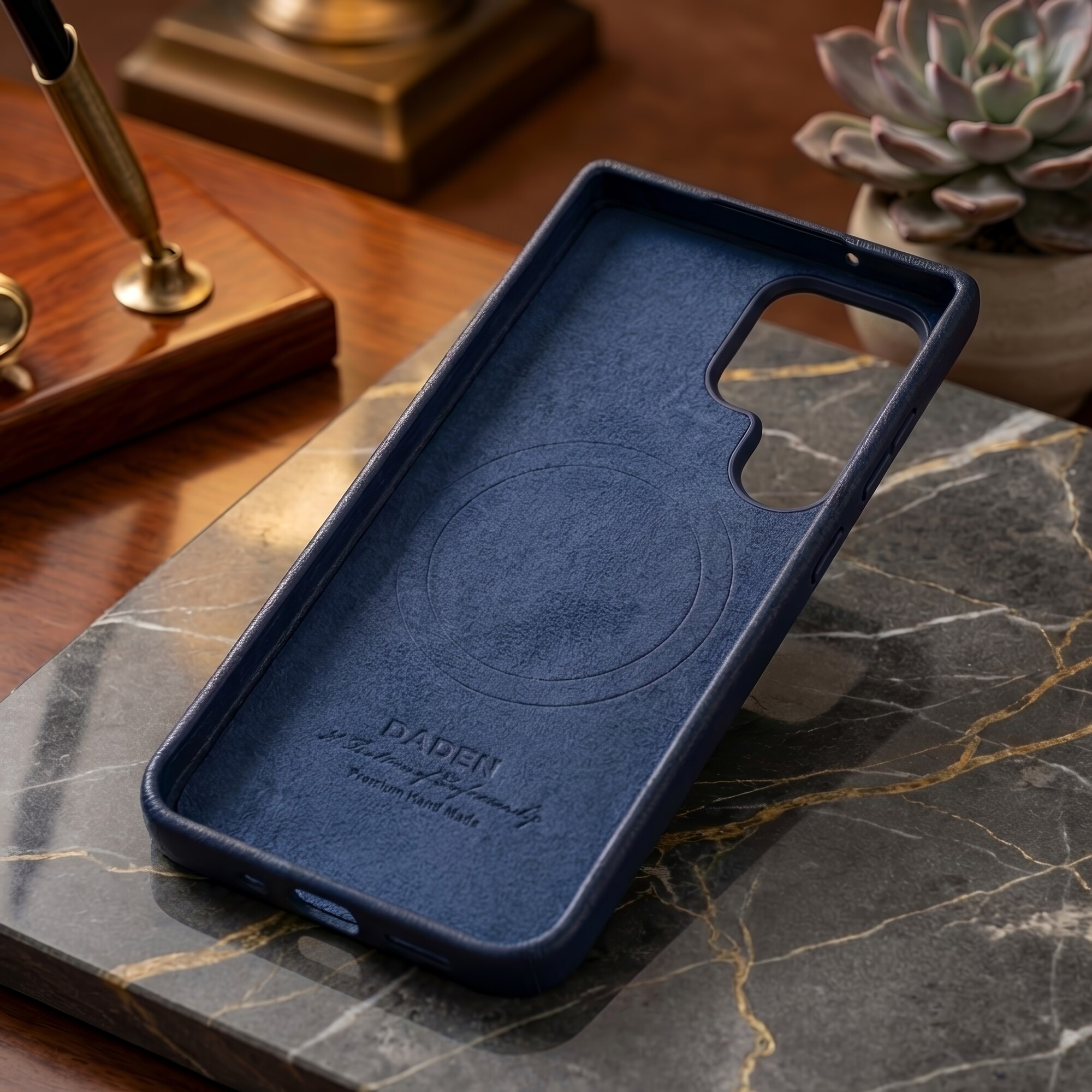 Husă Daden din piele naturală pentru Samsung Galaxy S26 Ultra, MagSafe, albastru, handmade