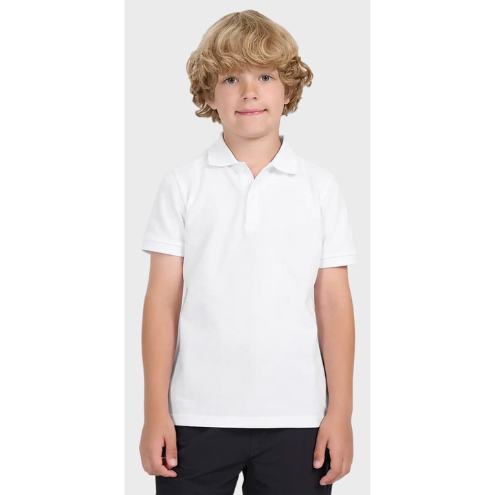 Tricou Polo Pentru Baieti, 4F, Alb, Material 100% Bumbac, Cu Maneca Scurta, Regular Fit, Guler Clasic Cu 2 Nasturi, Tesatura Pique Rezistenta, Ideal Pentru Purtarea Cu Si, Alb