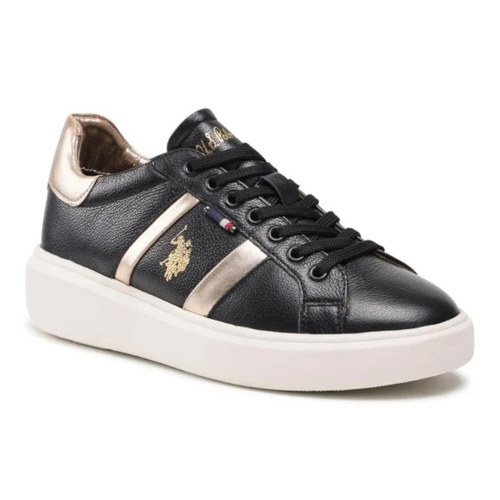 Sneakers Dama, U.S. Polo Assn., Negru, Piele naturala si ecologica 2870, Negru, 37