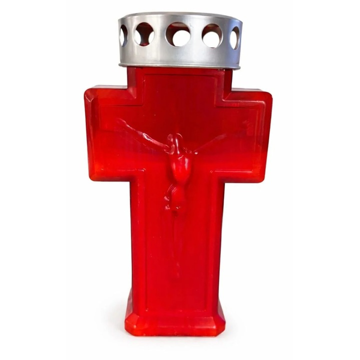 Set 2 Candele in forma de Cruce cu Isus Hristos, 20 cm H, 40 ore ardere, Inviere, Paste