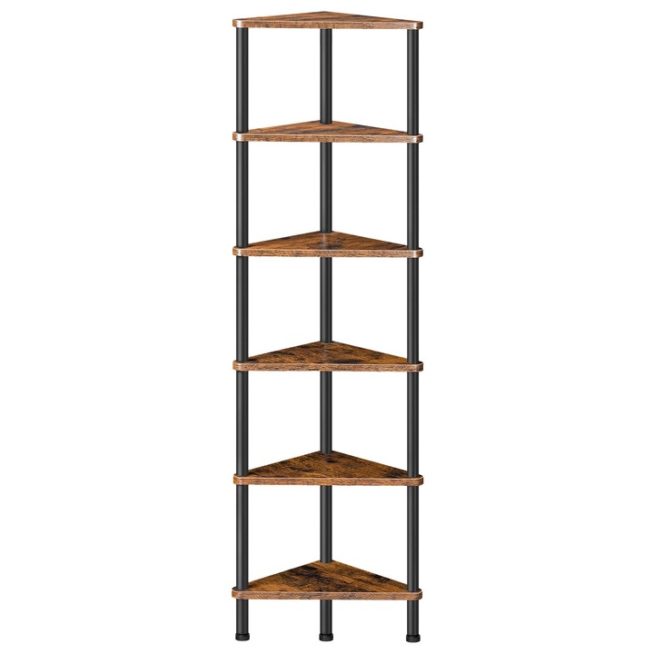 Etajera industriala pe colt cu 6 niveluri, pentru spatii mici, stil vintage, culoare maro