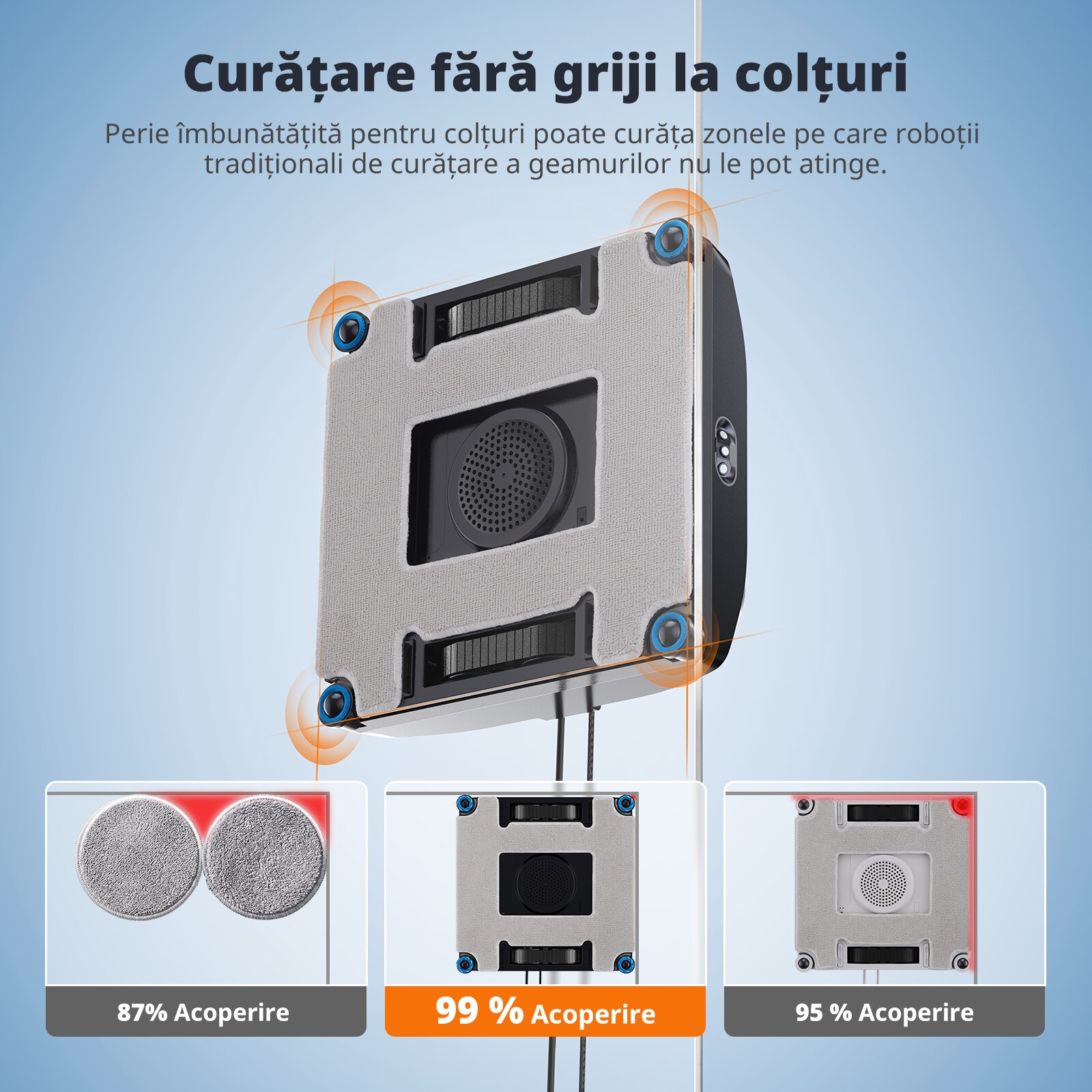 Robot de curatare a geamurilor AIRMSEN, 3400Pa, 6 pompe de apa silentioase, rezervor de apa de 160 ml, 4 moduri de curatare, robot de curatare a geamurilor silentios