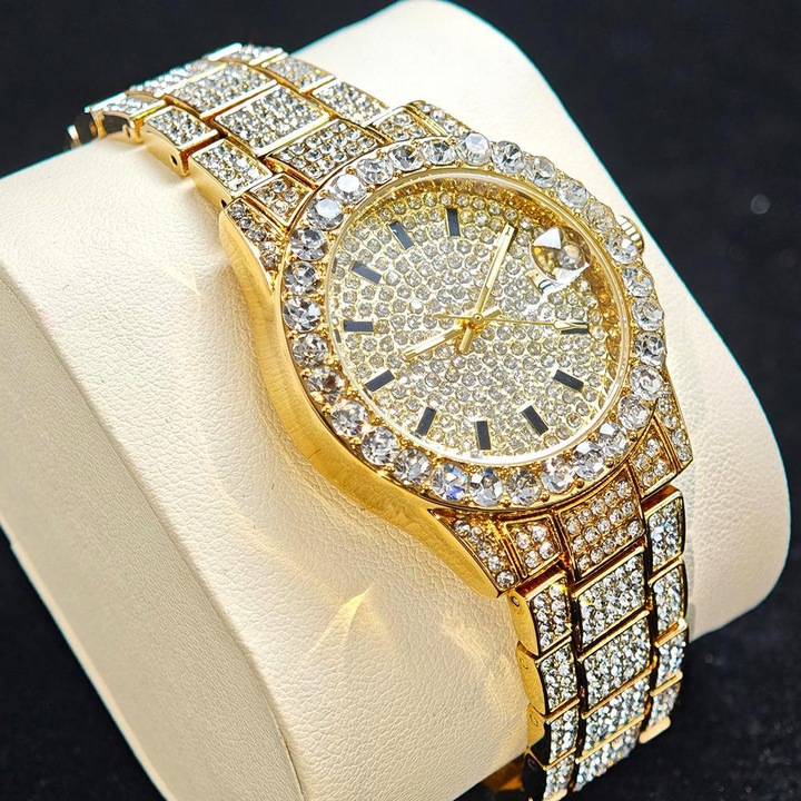 Ceas dama, Round quartz, Elegance, Shiny Ice Diamond, Gold, 33mm*9mm