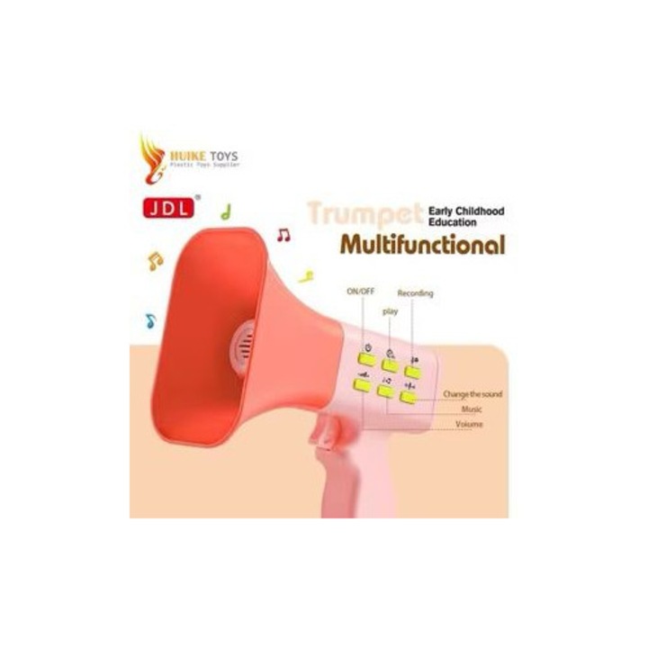 Megafon Muzical pentru Copii JPT, Roz, Multifuncțional, Funcție de Înregistrare, Efect Schimbare Voce
