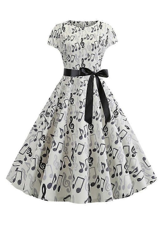 Rochie dama cu imprimeu muzical, alb, 2XL INTL