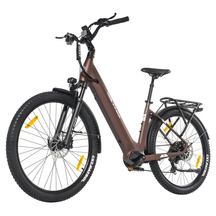 Bicicleta Electrica de Oras 28 inch, TTGO Z3, Motor Butuc Spate 70Nm, Autonomie 120km, Pentru Barbati si Femei, Maro
