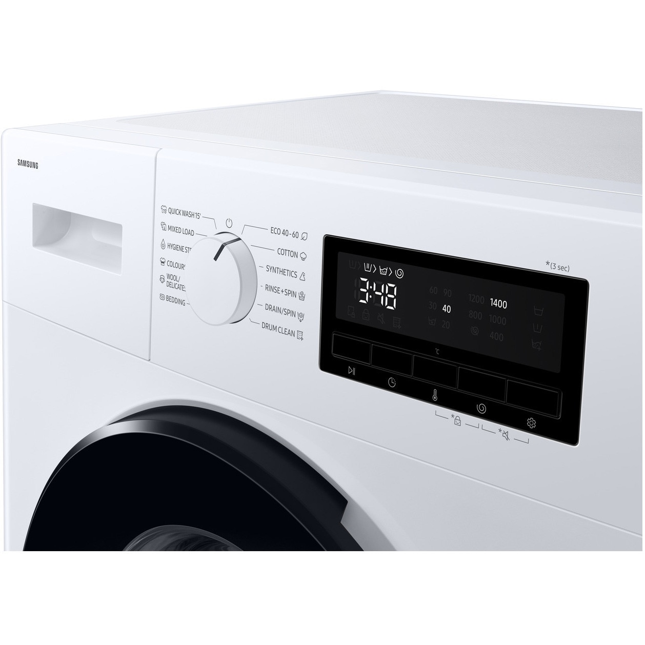 Masina de spalat rufe Samsung WW90FG3M05AWLF, 9kg, 1400rpm, Clasa A, Hygiene Steam, Drum Clean, Eco 40-60, Quick Wash 15', Digital Motor Inverter, Alb