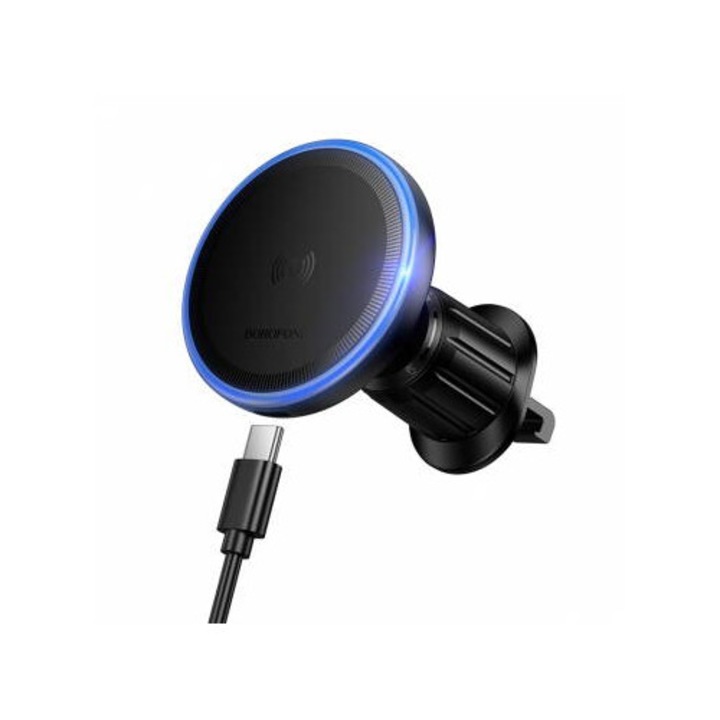 Încărcător auto Borofone wireless 15W, 1.67A, negru