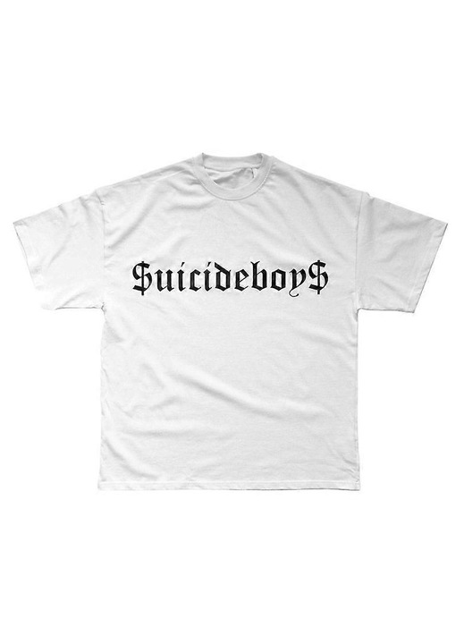 Férfi Suicideboys póló, fehér, nyomtatott mintával