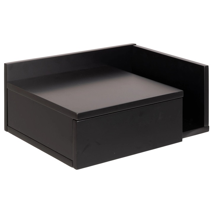 Noptieră neagră Ashlan, 40x32x16, 5 cm, MDF cu sertar și raft
