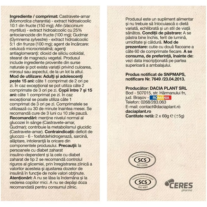 Glicemonorm, Dacia Plant, 120 comprimate - eMAG.ro