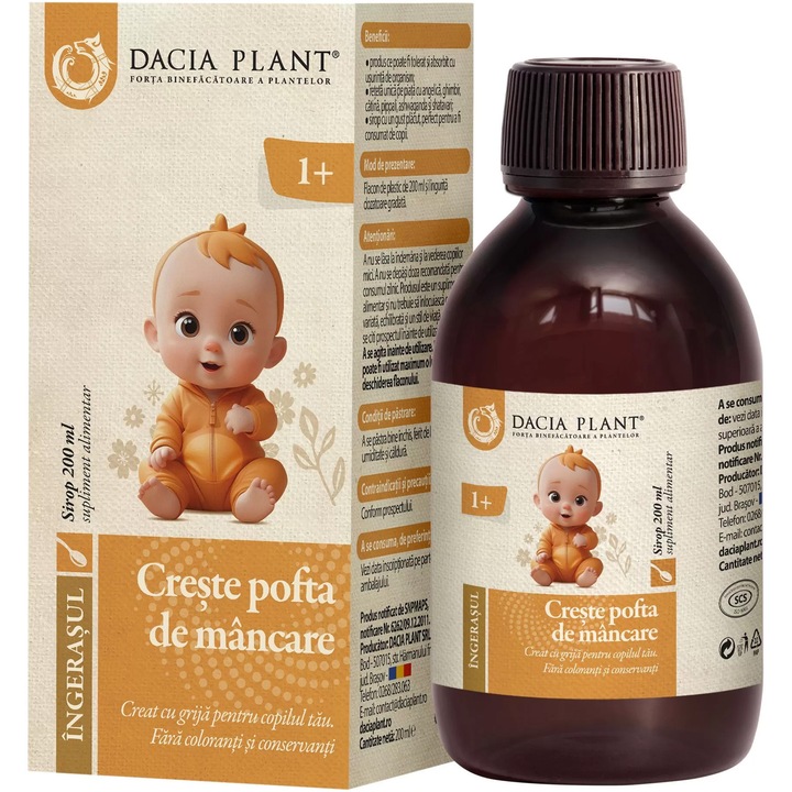 Creste pofta de mancare ingeras sirop, Dacia Plant, 200ml