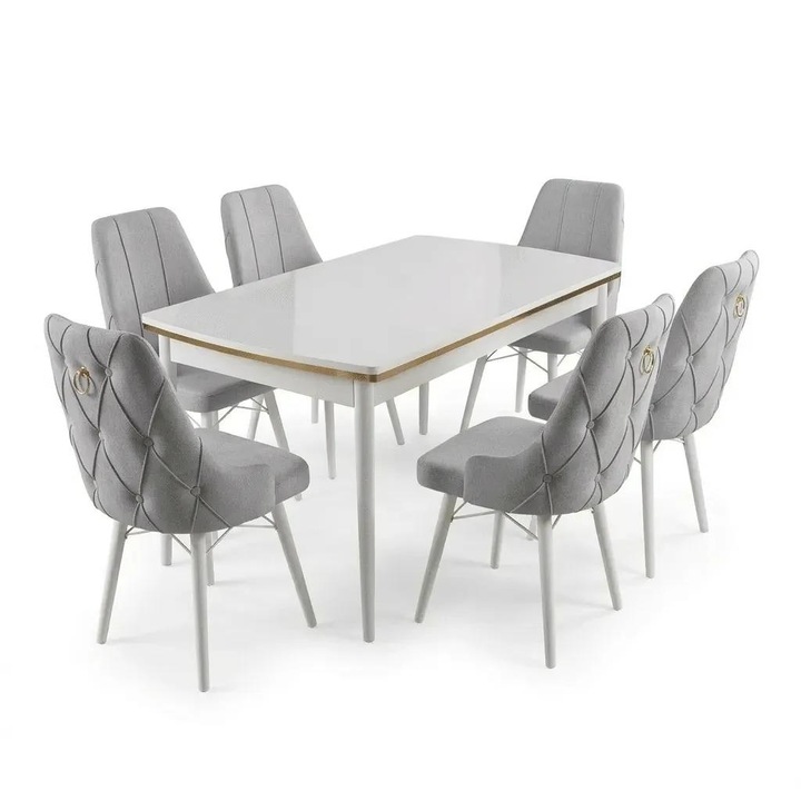 Set masa extensibila Leo, Desire, 80x135cm (80x178cm), 6 scaune, Gri