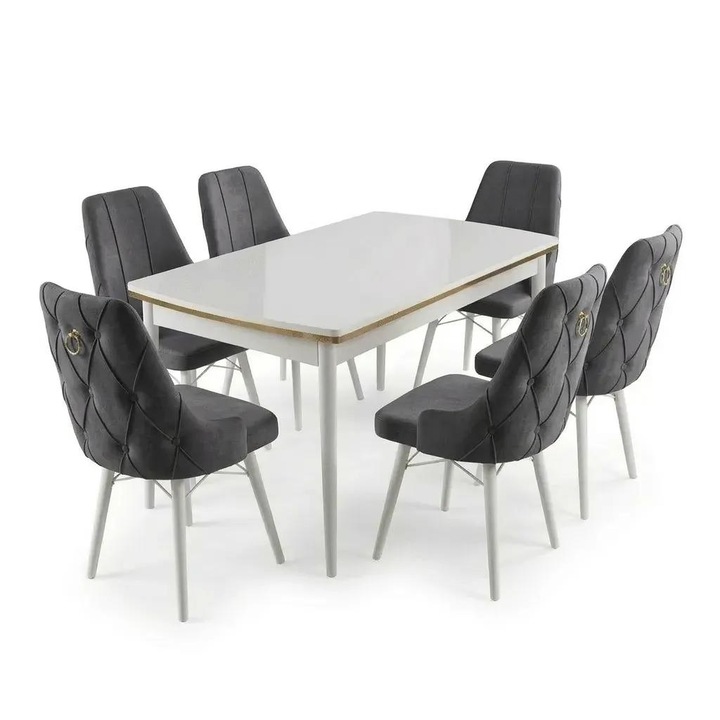 Set masa extensibila Leo, Desire, 80x135cm (80x178cm), 6 scaune, Antracit Gri