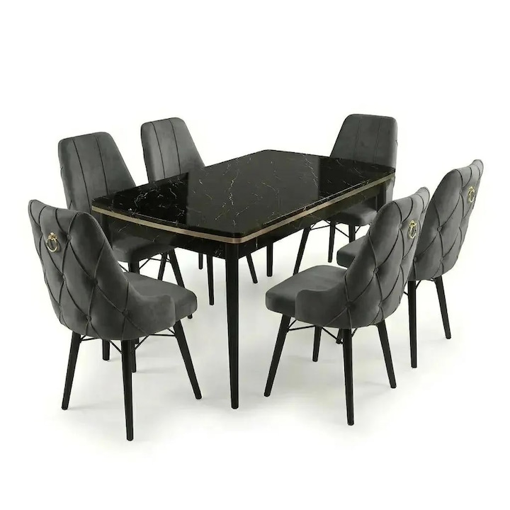Set masa extensibilă Leo, Desire, Antracit Gri, 6 scaune, 80x135cm (80x178cm)