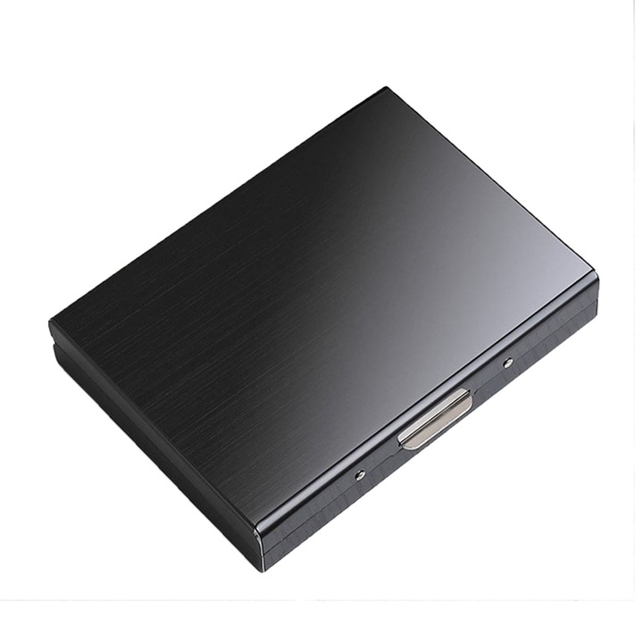 Port card pentru carte identitate, asskanaer, Universal RFID card holder, Card storage, 10 cards, Anti-theft swipe, Lucrat manual, Minimalist carry, Elegant, Slot pentru carte de credit, Otel inoxidabil, 10*7.2*1.8 cm, Negru