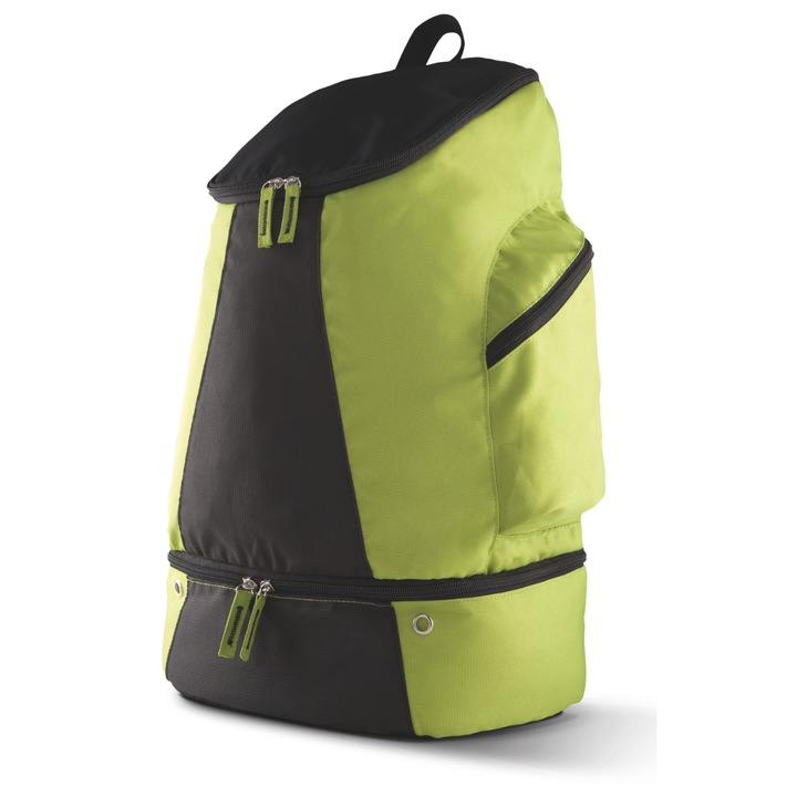 Rucsac sport poliester 600D si Ripstop 300D, Geravian, compartiment pantofi, buzunare laterale, spate respirabil, bretele ajustabile, verde