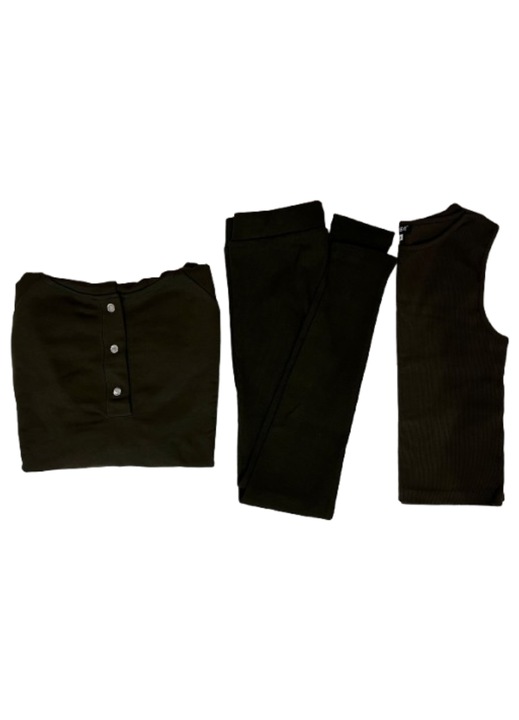 Compleu dama 3 piese, Adrom, kaki, bumbac, M-L