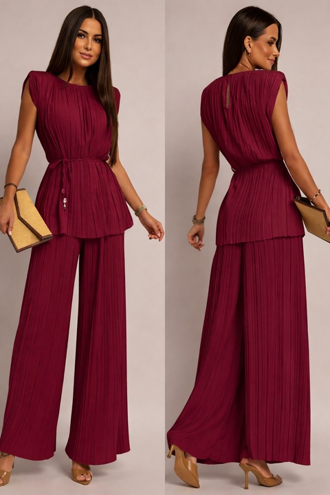 Compleu Elegant Dama, material plisat, grena, marime unica