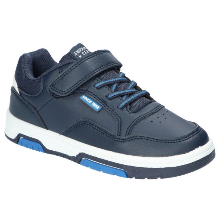 Pantofi copii American Club ES148, cu velcro, benzi elastice, brant din piele, usori, talpa antiderapanta, Bleumarin