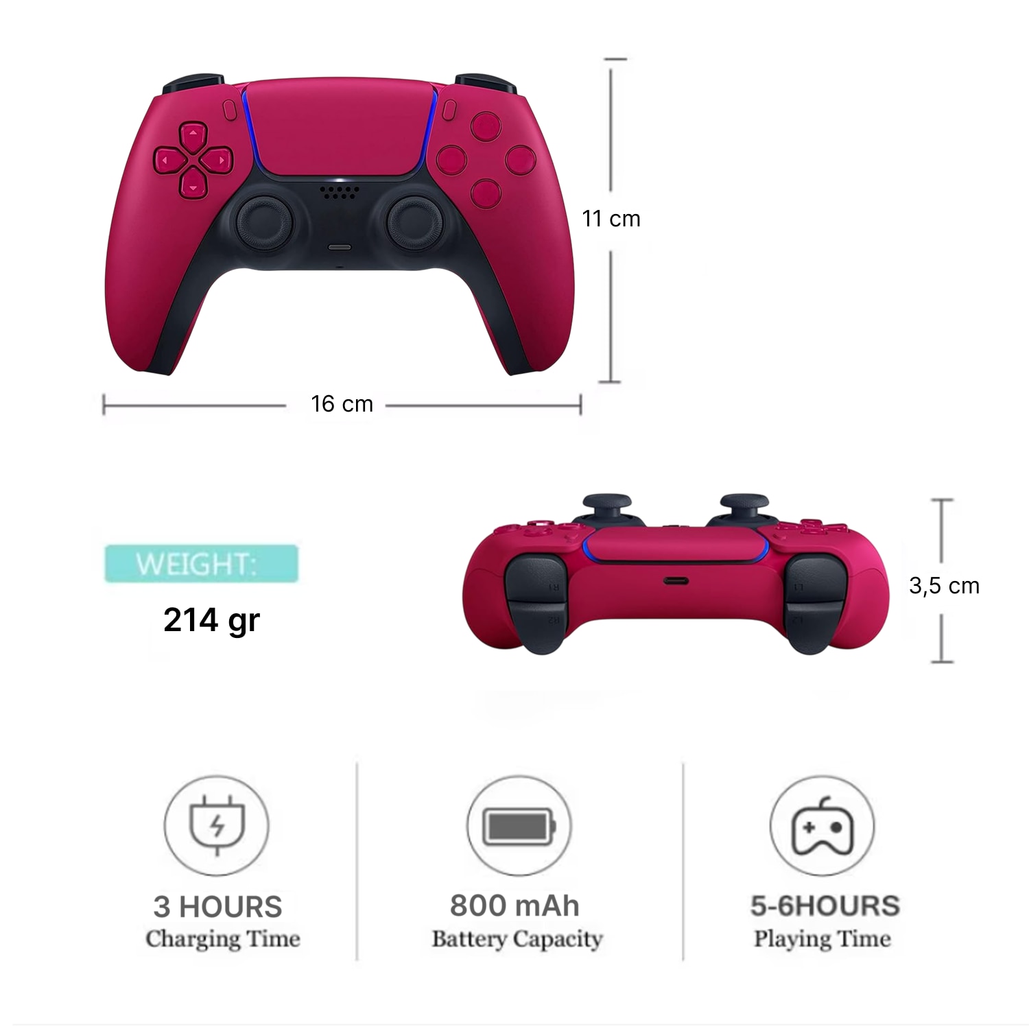 Controller Wireless Dual-Sense, rosu, incarcare TYPE-C, senzor de miscare, set pentru PS5 si PS4