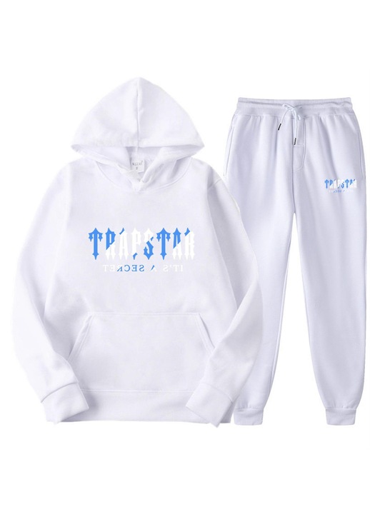 Set trening unisex, alb, confortabil, cu gluga