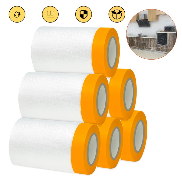 Rola Folie Anti-Praf Pentru Mobila: 6 Role 55 cm x 20 m Folie De Mascare Autoadeziva, Acoperire Suprafata Pentru Renovarea Casei, Vopsire Prin Pulverizare, Folie Pentru Vopsire, Acoperire Mobilier