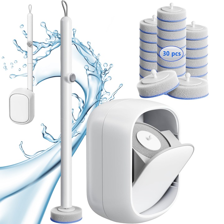 Perie WC Pentru Toaleta, Bedee, De Unica Folosinta, Cu 30 Bureti Rezerva, Montat pe Perete, Design Modern, Igienica Si Practica, Fara Bacterii, Usor De Utilizat, Compact Si Igienic, Pentru Curatarea Baii, Chiuvetei, Cazii, Alb
