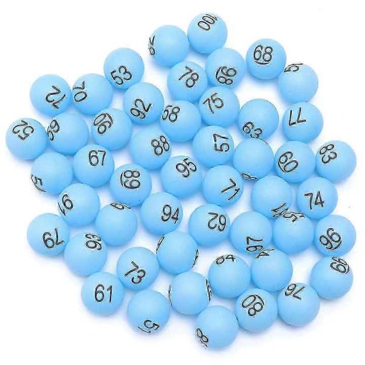 Set de 100 mingi de tenis de masa numerotate, 4x4x4cm, plastic, albastru