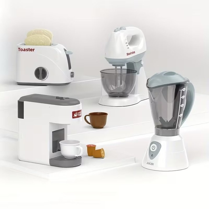 Set complet pentru mic dejun 4 in 1 Malplay Modern Kitchen, cu mixer vertical, toaster, espressor