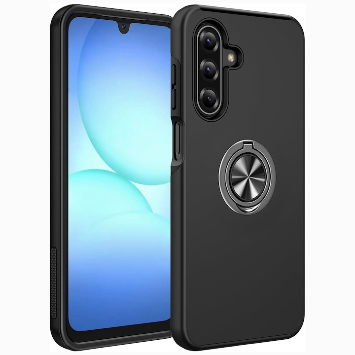 Husa MobileSmart pentru Samsung Galaxy A17, Inel Rotativ 360° si Suport Birou, Antisoc, Negru