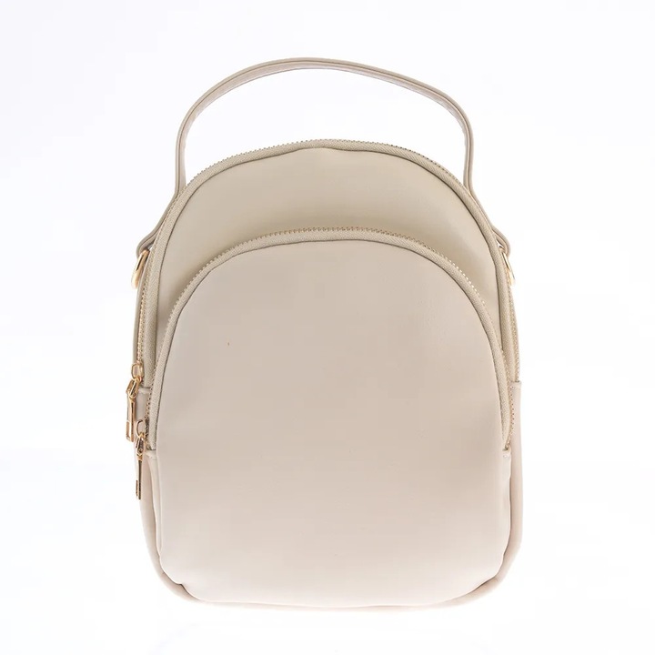 Rucsac elegant bej cu fermoare aurii si design minimalist