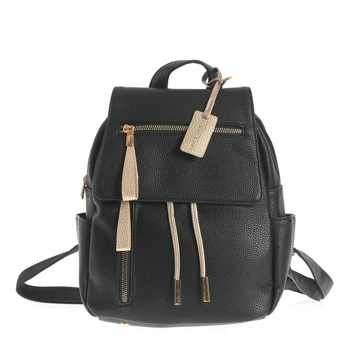 Rucsac negru din piele ecologica cu detalii aurii