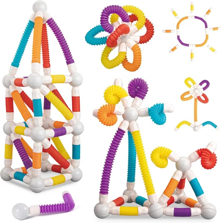 Set de constructie magnetic pentru copii Malplay, cu 64 elemente multicolore