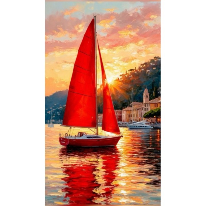 Pictură pe numere Art-hobby, Barca cu pânze roșie, 11864, dimensiune 30x50 cm, nave