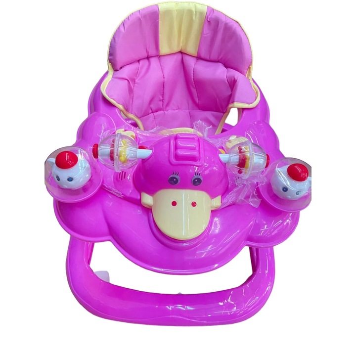 Premergator reglabil pe inaltiime, pliabil, roti de silicon si panou cu jucarii, Ratusca, roz