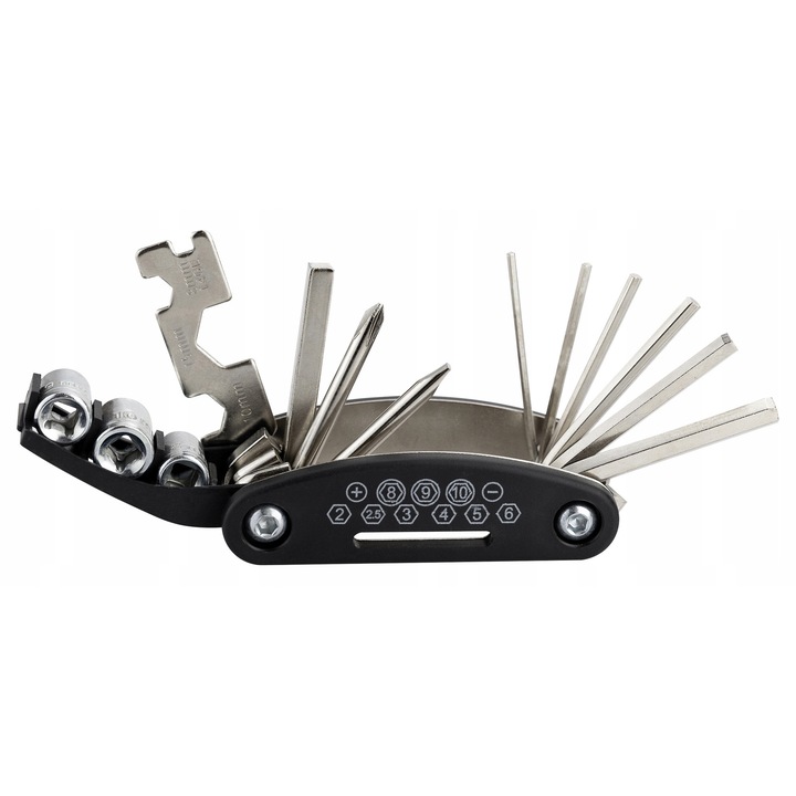 Set unelte bicicleta 16 in 1, Allbag, multitool, negru, 2,5x4,2x9cm