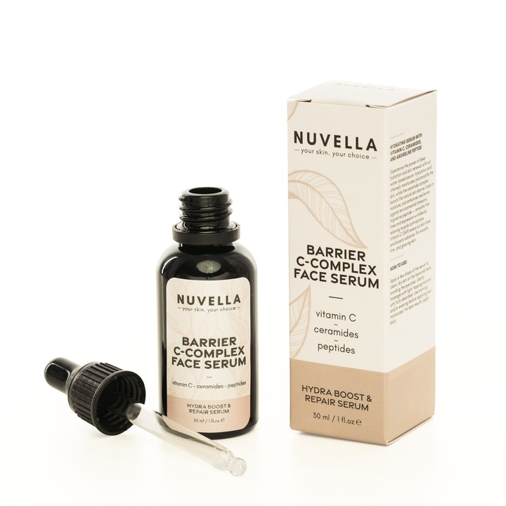 Серум за лице Nuvella Barrier C-Complex, хидратиращ, с витамин C и хиалуронова киселина, 30 мл