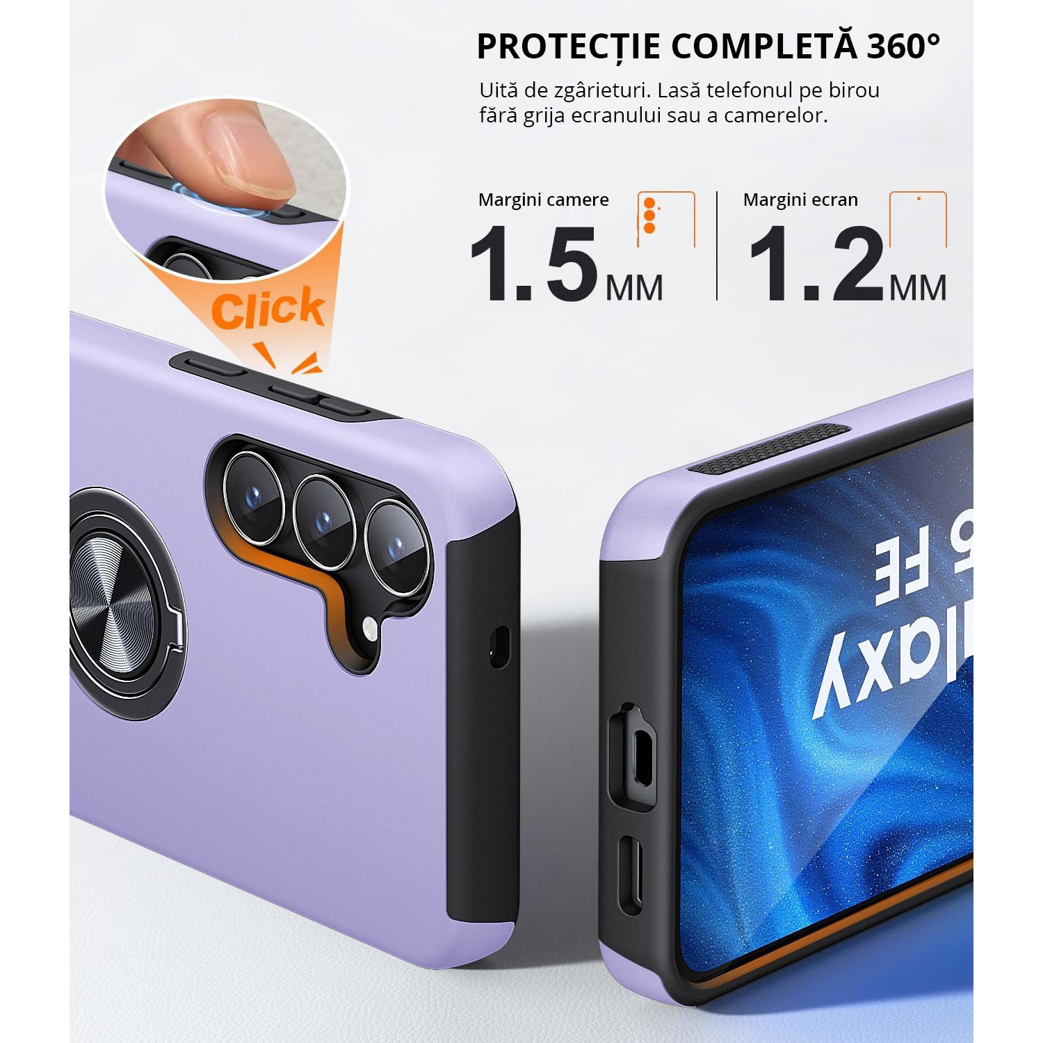 Husa pentru Samsung Galaxy S25 FE, MobileSmart, Hibrid Antisoc, Inel Rotativ 360° Magnetic pentru Suport Auto, Mov