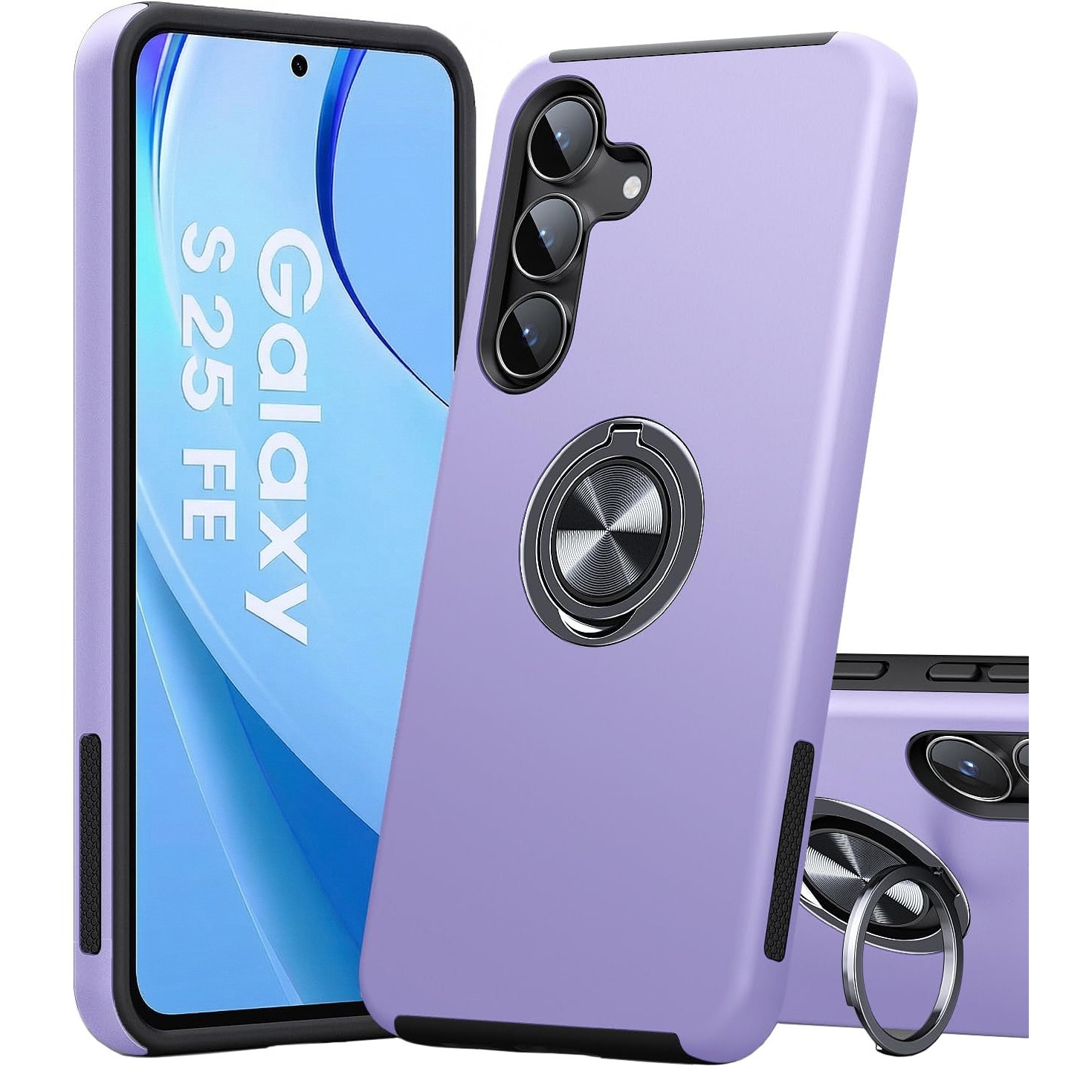 Husa pentru Samsung Galaxy S25 FE, MobileSmart, Hibrid Antisoc, Inel Rotativ 360° Magnetic pentru Suport Auto, Mov