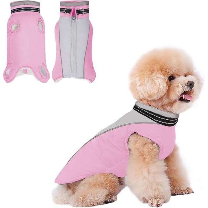 Jacheta pentru caini, CE, fara maneci, cu polar, roz, marimea S