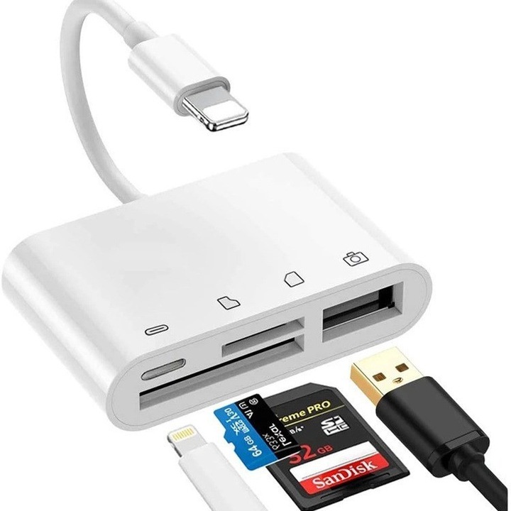 Adapter elosztó 4 az 1-ben QOVU, Type-C, USB 3.0, Bézs
